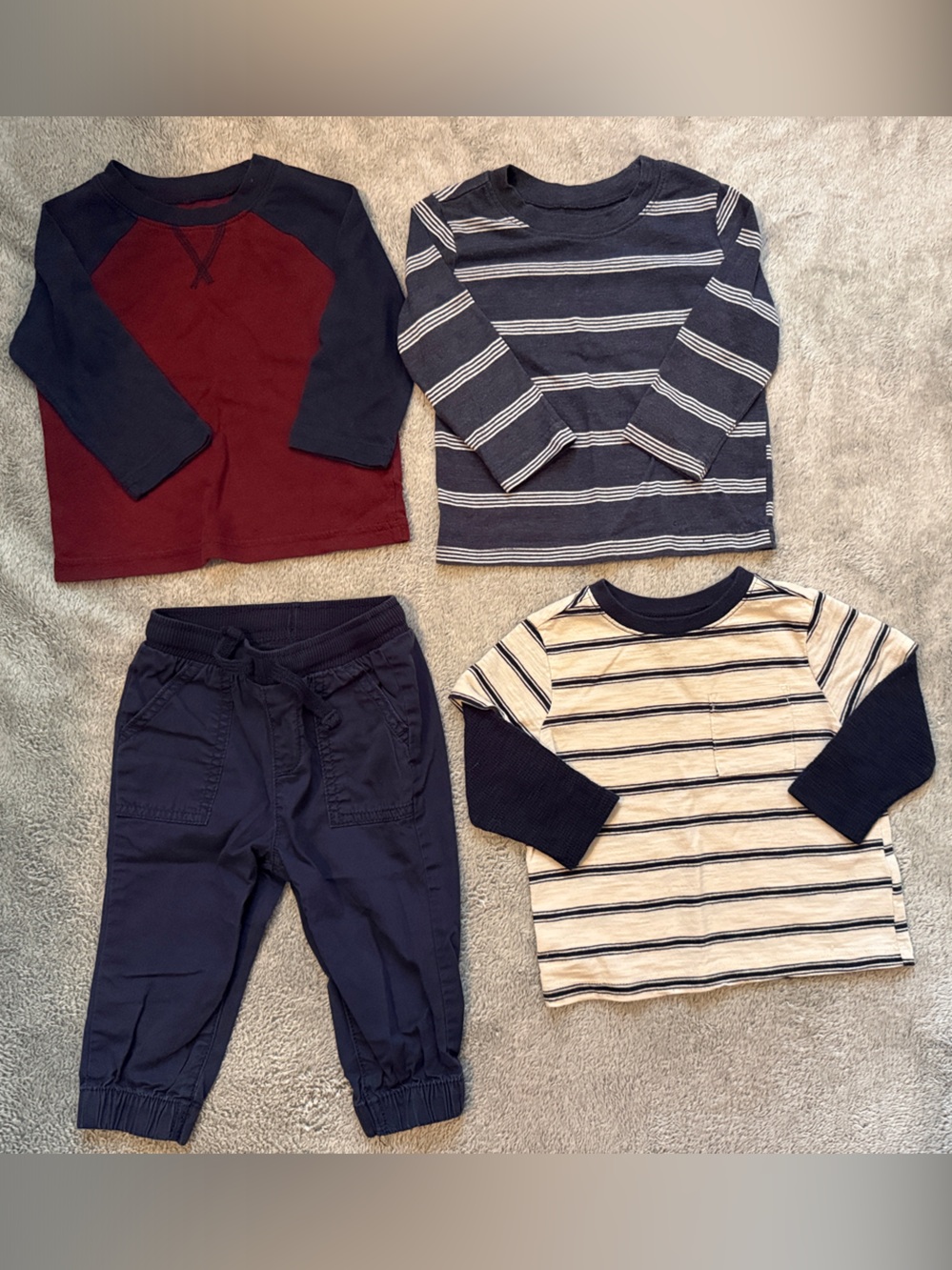 Jumping beans Long-Sleeve Stripe & Colorblock Shirt Set - Maroon, navy, Cream